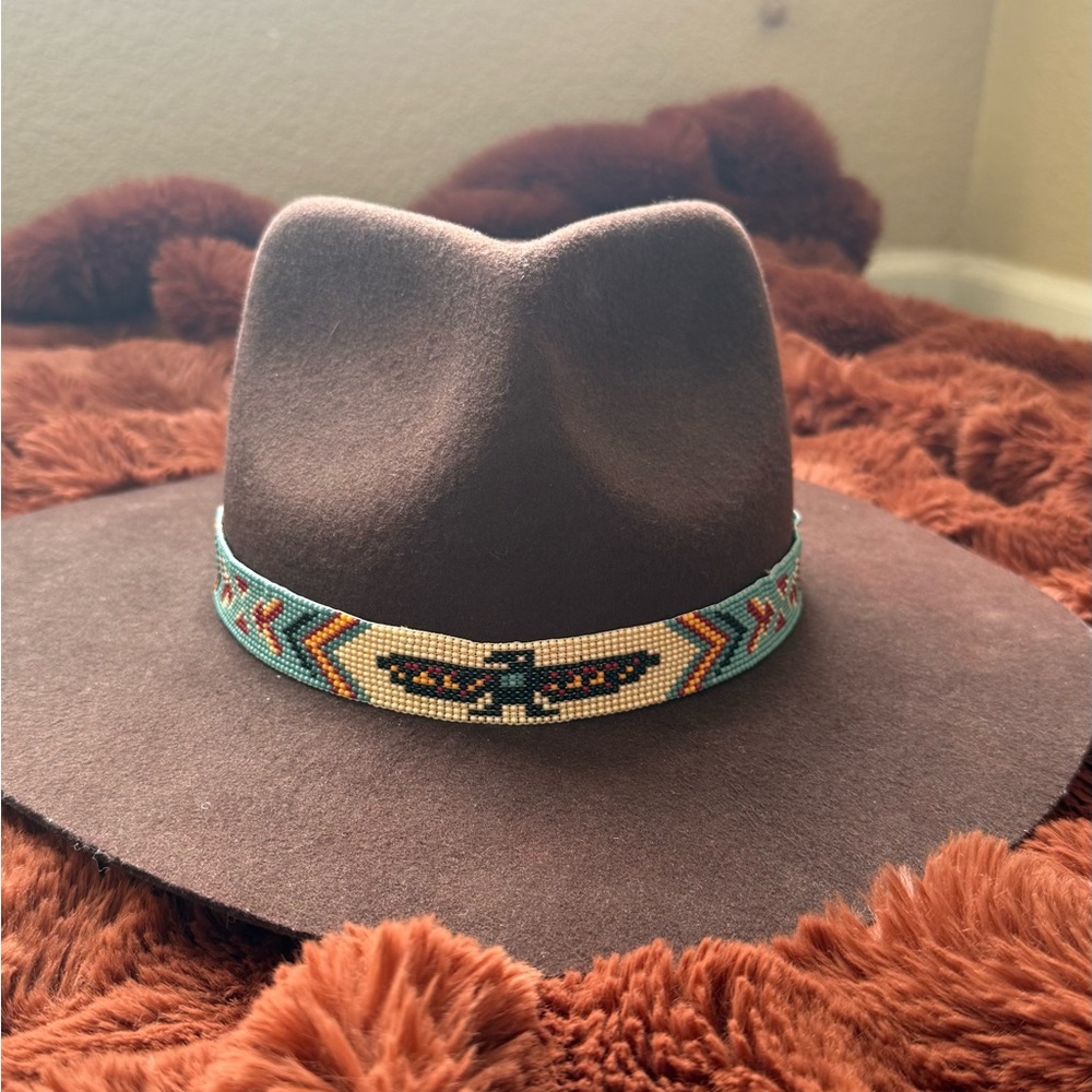 Brown felt Idyll wind Western Hat with Beaded thunder bird Band
